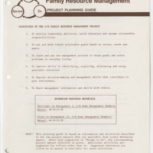 Family Resource Management Project Planning Guide (4-H Project Planning Guide 15-24, Reprint)