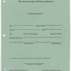 The North Carolina 4-H Plan and Record (4-H Record 1-80, Reprint)