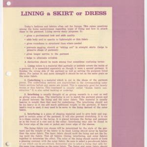 Lining a Skirt or Dress (Home Extension Publication 72, Reprint)