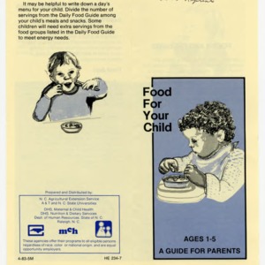 Food for your child, ages 1 -5 a guide for parents (Home Extension Publication 234-7)