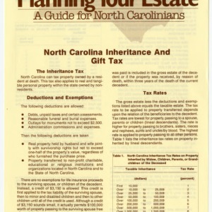 Planning your estate a guide for North Carolinians: North Carolina inheritance and gift tax (Home Extension Publication 273-8)