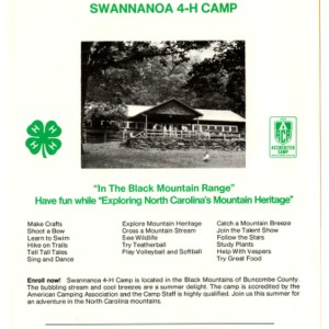 Swannanoa 4-H Camp flier