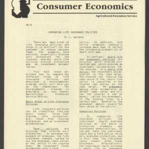 Extension Economics Fact Sheet Consumer Economics: Comparing Life Insurance Policies (CE-5)
