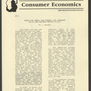 Extension Economics Fact Sheet Consumer Economics: Should You Cancel Your Present Life Insurance Policy and Purchase Another Policy? (CE-6)