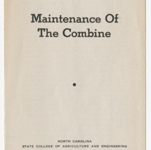 Maintenance of the Combine (War Series Extension Bulletin No. 9)