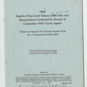 1965 Results of Flue-Cured Tobacco "on the Farm" Tests and Demonstrations Conducted by Growers in Cooperation with County Agents