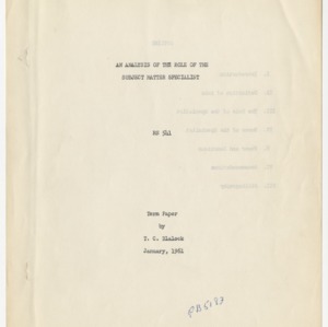 Analysis of the Role of the Subject Matter Specialist Jan. 1961