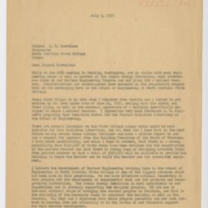 Letter from J. H. Lampe to Colonel J. W. Harrelson, with enclosure, July 5, 1950
