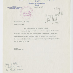 Memorandum from J. G. Vann to Dean J. H. Lampe with enclosure, August 9, 1950