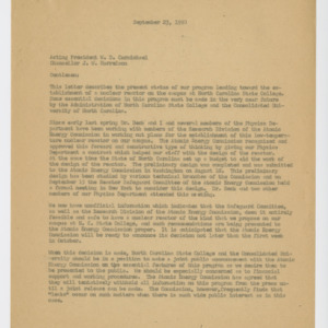 Letter from J. H. Lampe to Acting President W. D. Carmichael and Chancellor J. W. Harrelson, September 23, 1950