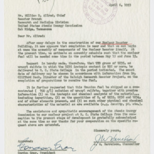 Letter from Chancellor J. W. Harrelson to Mr. William B. Allred April 6, 1953