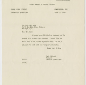 Letter from F.W. Gilbert to Dr. Clifford Beck, with enclosure July 12, 1955