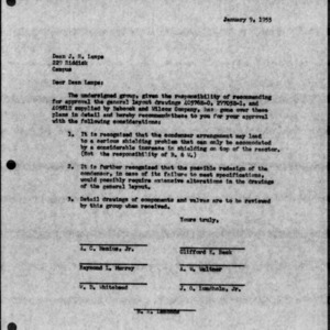 Letter to Dean J. H. Lampe from Group Given the Responsibility of Recommending for Approval General Layout Drawings by Babcock and Wilcox, January 9, 1955