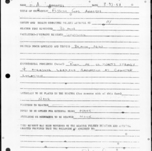 Request for Reactor Operation, Reactor Experiment No. 146, Fission gas analysis, March 13, 1958