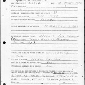 Request for Reactor Operation, Reactor Experiment No. 147, Irradiate foil sample, March 13, 1958