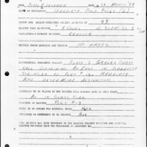 Request for Reactor Operation, Reactor Experiment No. 156, Irradiate gold foils (2), March 28, 1958