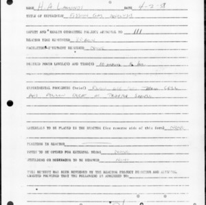 Request for Reactor Operation, Reactor Experiment No. 161, Fission gas analysis, April 2, 1958