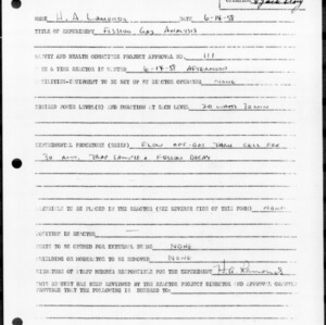 Request for Reactor Operation, Reactor Experiment No. 218, Fission gas analysis, June 14, 1958