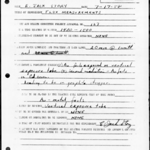 Request for Reactor Operation, Reactor Experiment No. 239, Flux measurements, July 17, 1958