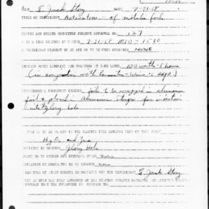 Request for Reactor Operation, Reactor Experiment No. 254, Activation of metalic foil, July 31, 1958