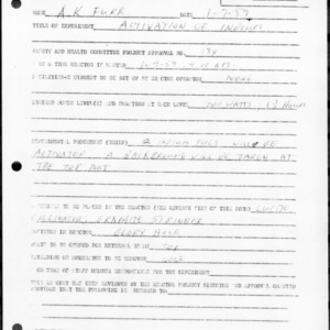 Request for Reactor Operation, Reactor Experiment No. 367, Activation of indium, January 7, 1959