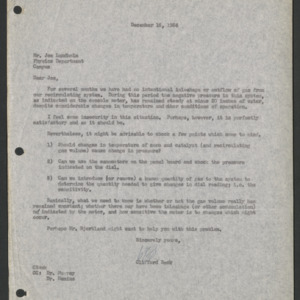 Requests investigation of the recirculating system, December 16, 1954