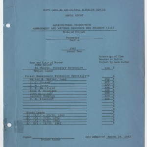 North Carolina Agricultural Extension Service Annual Report - Agricultural Production Management and Natural Resource Use Project (III) - Forestry 1962