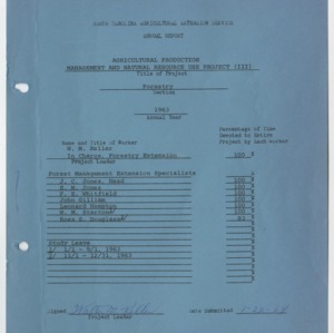 North Carolina Agricultural Extension Service Annual Report - Agricultural Production Management and Natural Resource Use Project (III) - Forestry 1963