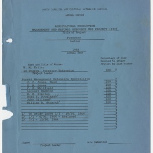 North Carolina Agricultural Extension Service Annual Report- Agricultural Production Management and Natural Resource Use Project (III) - Forestry 1964