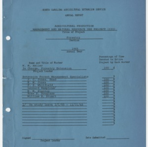 North Carolina Agricultural Extension Service Annual Report- Agricultural Production Management and Natural Resource Use Project (III) - Forestry 1965