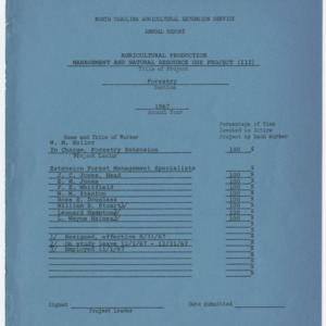 North Carolina Agricultural Extension Service Annual Report- Agricultural Production Management and Natural Resource Use Project (III) - Forestry 1967