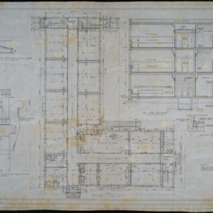 Ground floor plan, section thru building