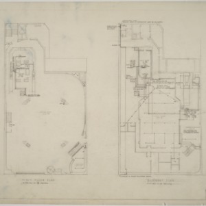 Sprinkler system and refrigeration system plans, first floor, basement