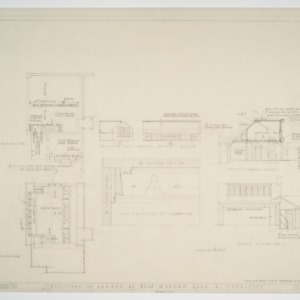 Ground floor plan, second floor plan, north elevation, various details