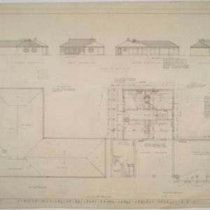 Elevations, roof plan, floor plan of servants' quarters