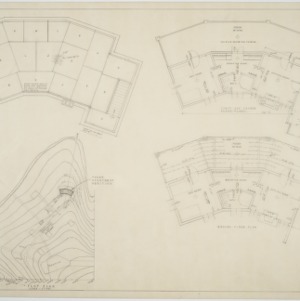 Plot plan, roof plan, ground floor plan, first and second floor plans