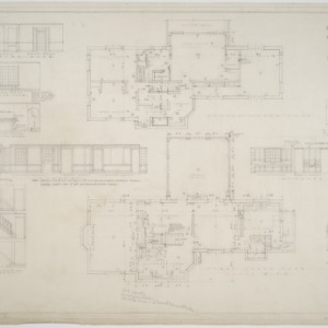 First floor plan, second floor plan, interior elevations