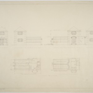 Partial elevations, first floor plan, second floor plan