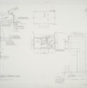 Roof plan, basement plan, typical wall section, door detail