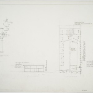 First floor plan, street elevation, mezzanine section