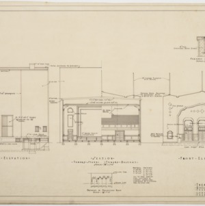 Rear elevation, section, front elevation