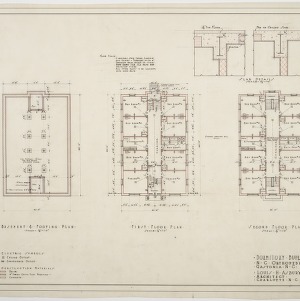 Basement and footing plan, first floor plan, second floor plan of Dormitory