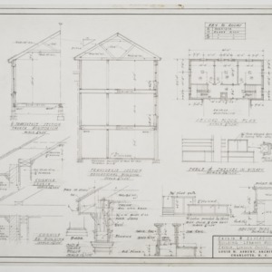 Sectional elevation, second floor plan and cornice section