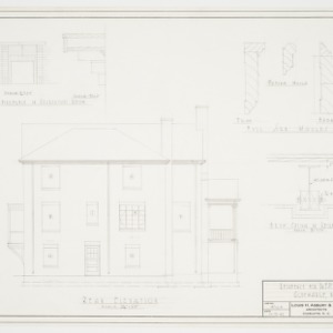 Rear elevation, fireplace and beam details