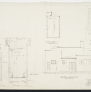 Rear elevation, wall sections, roof plan and site plan