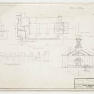 Foundation plan, front elevation and footing details