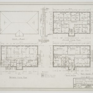 Basement, first floor, second floor and roof plans