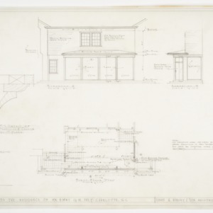 Elevations, floor plan and cornice section