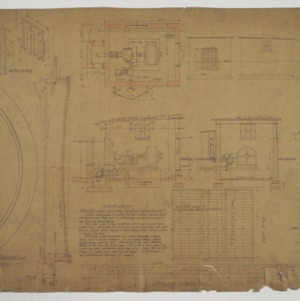 Reservoir plan pump room sections and roof plan