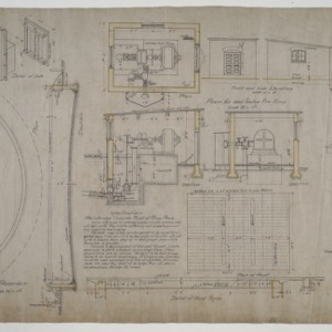 Reservoir plan, pump room elevations, sections, roof plan and framing plan